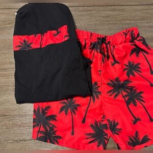 SHEIN Kids Tropical Red and Black Shorts Set